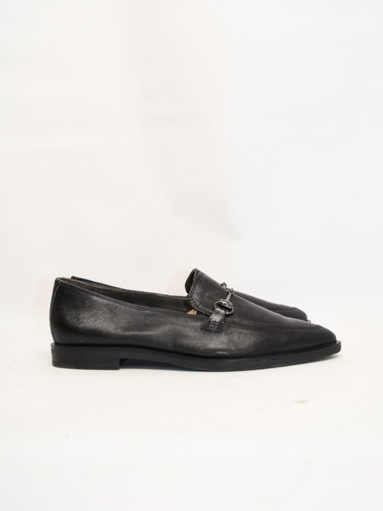 $460 Paul Green Wexler Pointed Toe Gunmetal Bit Loafer Black Leather 7 Us (Tf15)